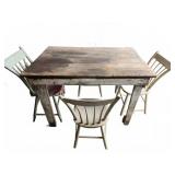 Wooden Table with Four Mixed Chairs