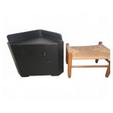 Wooden Corner Cabinet and Woven Stool