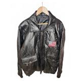 Mens Black Leather Jacket XL with US Flag Patch