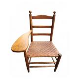 Wood and Woven Seat Writing Arm Chair