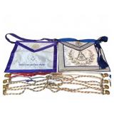 2 Masonic Aprons and 9 Ceremonial Badges