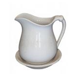 White Ceramic Pitcher and Underplate Set, 8" Tall