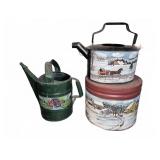 Three Hand-Painted Metal Containers