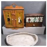 Hand Painted Wood Cabinet 12.5x4.5x15