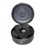 Metal Storage Tin with Five Covered Canisters