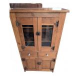 Wood Cabinet with Glass Panel Doors and Drawers