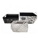 Three Fabric and Wicker Baskets