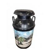 Akron NY Metal Milk Can w/ Klotzbach Painting