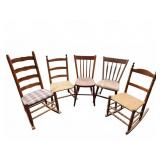 5 Wooden Chairs some Rockers