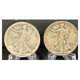 Two Walking Liberty Half Dollars 1916-D, 1923-S