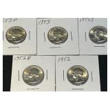 (5) Washington Silver Quarters