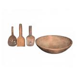 Wooden Dough Bowl with 3 Wooden Scoops