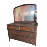 Wooden Dresser with Mirror, Brass Pulls, 50" x 22