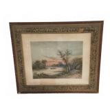 Framed Landscape Print, 31x27, Damage Noted