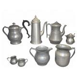 Pewter Teapots, Jugs, and Creamers