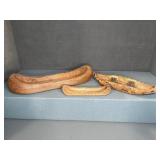 3 Hand-Carved Wood Canoe Models 8"-15"