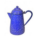 Blue Enamel Coffee Pot, Hinged Lid Detached