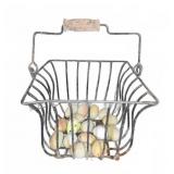 Metal Basket with Wooden Handle and Eggs