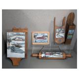 Painted Wood Kitchen Decor Lot, 5 Pieces
