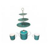Sara Miller Portmeirion Tea Set with Tiered Stand