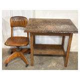 Wooden Adjustable Drafting Table and Chair