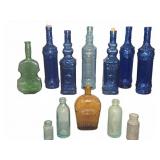 12 Assorted Colored Glass Bottles