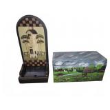 Folk Art Painted Wood Box and Wall Organizer