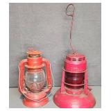 2 Red Metal Lanterns EMBURY & DIETZ