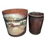 Wooden Buckets, One Hand-Painted