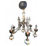Brass and Ceramic 6-Light Floral Chandelier