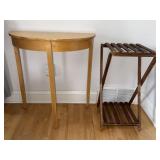 Wood Half-Moon Table and Wooden Stand