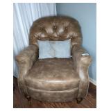 Tufted Faux Leather Armchair with Pillow