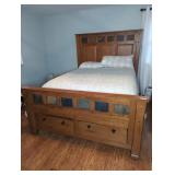 Queen Size Wood Bed Frame with Slate Inlays