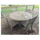 Cast Metal Patio Table with 4 Painted Wood Chairs