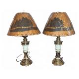 Brass Table Lamps with Tree Pattern Shades, 42"T