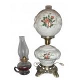 Electric Milk Glass Lamp (22"T) & Clear Oil Lamp