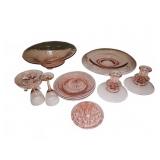 Pink Depression Glass Assorted Tableware Lot