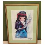 DeGrazia Print of Girl In Blue, Framed 23.5"x31.5