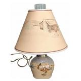 Pottery Table Lamp w/ Cabin Motif, 13"T