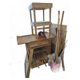 Wood Scrap Lot With Work Table and Stands