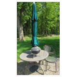Outdoor Patio Table w/ Two Chairs, Umbrella, Grill