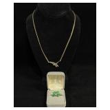 14K Gold Diamond Necklace and Enamel Brooch
