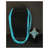 Sterling Silver and Turquoise Necklace with Pin