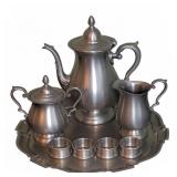 Reed & Barton Pewter Tea Set With Tray and Napkin