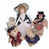 Porcelain Dolls and Teddy Bears Set