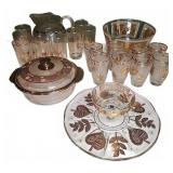 Gold Gilded Glassware Set with Pitcher and Bowls
