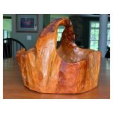 Hand-Carved Wooden Basket with Handle