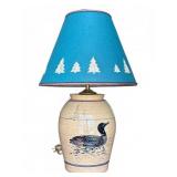 Stoneware Lamp w/ Loon Motif, 21"T