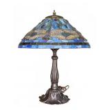 Stained Glass Dragonfly Table Lamp, 24" T