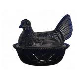 Cobalt Blue Pressed Glass Hen on Nest Dish